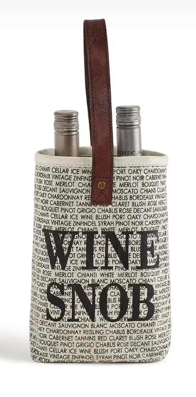 Mona B. Wine Snob Double Bottle Upcycled Canvas Wine Tote